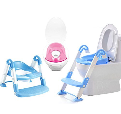 DoubleBlack Toilettensitz/ Faltbar/ f/ür/ Kinder/ Toilettentrainer/ Toilettenleiter/ WC/ mit/ Treppe Blau