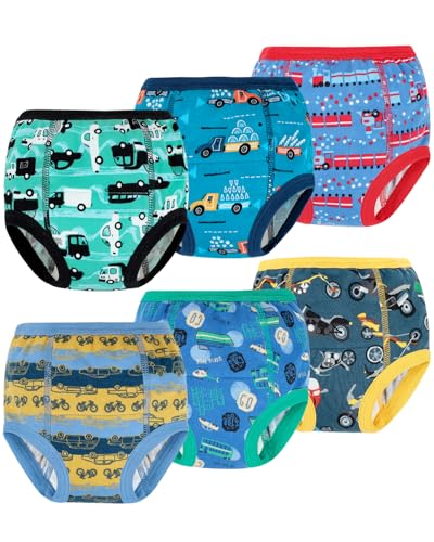 FLYISH DIRECT Baby Töpfchen Trainingshose für Töpfchentraining, 6-Lagen-Struktur Kinder Trainingsunterhosen, Weich und Bequem, Auto, 100/3T